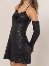 HYFVE Sequin Rosette Halter Mini Dress BLACK OutfitFlow